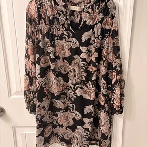 LOFT Floral Long Sleeve Dress in Black and Pink